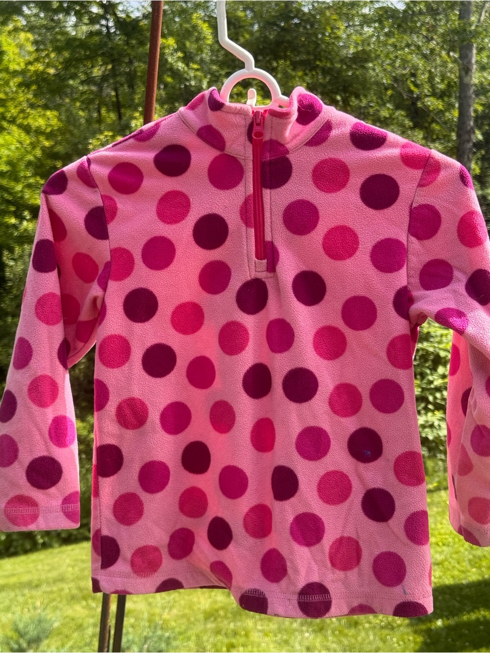 Hanna Andersson Vibrant Pink Polka Dot Fleece Pullover